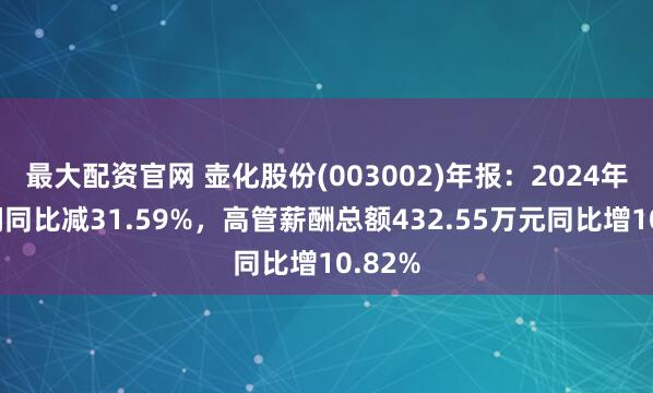 最大配资官网 壶化股份(003002)年报：2024年净利润同比减31.59%，高管薪酬总额432.55万元同比增10.82%