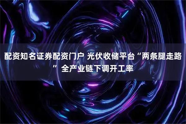 配资知名证券配资门户 光伏收储平台“两条腿走路” 全产业链下调开工率